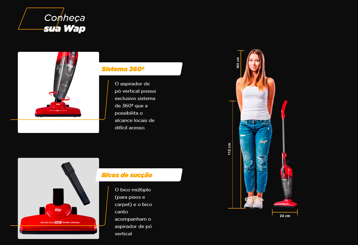 Aspirador de Pó Vertical Wap - 1000W Clean Speed FW005874 Vermelho e Preto